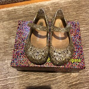 Mini Melissa golden glitter shoes